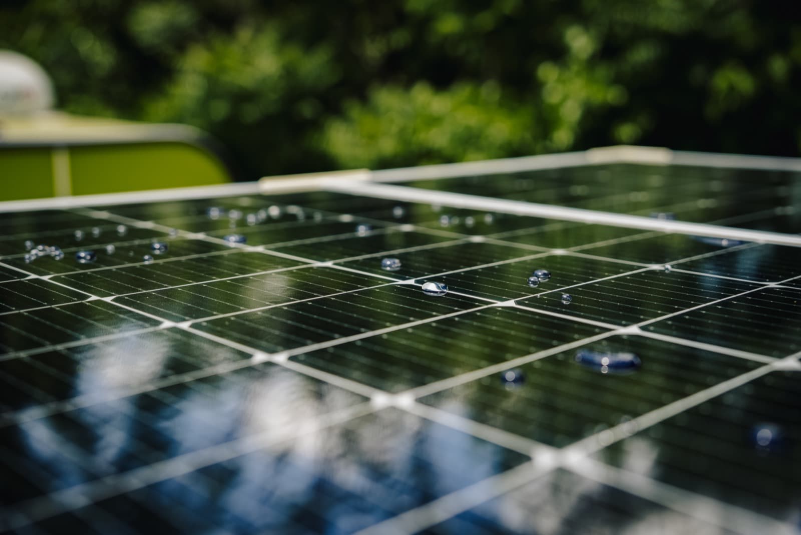 Water rinsing from a protected solar panel